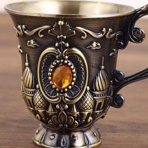 Middle Eastern Crafts Old Fashioned Metal Vintage Small Goblet Wedding Gifts Cup Carving Castle Flower Pattern King Wine Glass