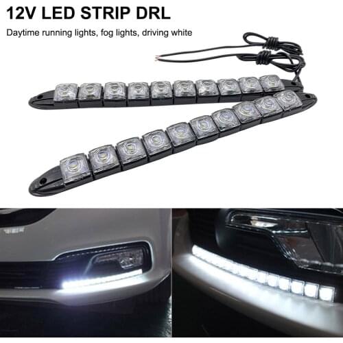 2PC LED Strip Lights 10LED 12V DRL 6000K White Daytime Running Light Fog Brake Lights IP67 Waterproof with Adhesive Dropshipping