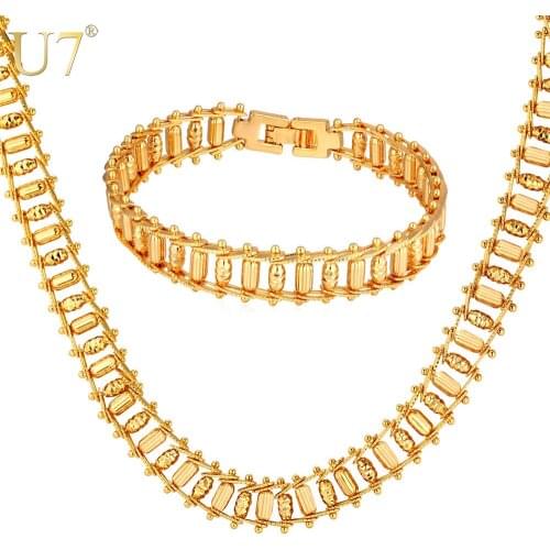 U7 Ethiopian Jewelry Set For Men Punk Rock Gold/Silver Color 11MM Wide Big Chunky Bullet Bracelet Necklace Set S776