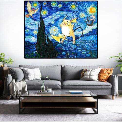 Van Gogh Starry Night Pokemon Canvas Painting Abstract Art Posters and Prints Wall Art Pictures Living Room Decor Bedroom Decor