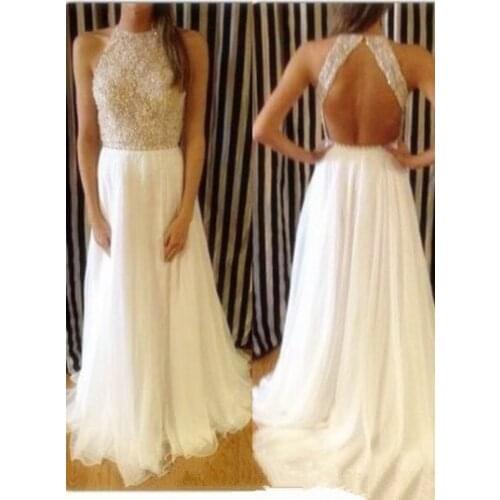 Vestido de festa 2018 Sexy backless Vestidos Summer brides Crystal Beaded Chiffon robe de soiree prom gown bridesmaid dresses