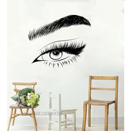 Beauty Salon Lash And Brows Vinyl Wall Stickers For Girls Bedroom Makeup Salon Shop Decoration Eyelashes Wall Decal Mural LL2680