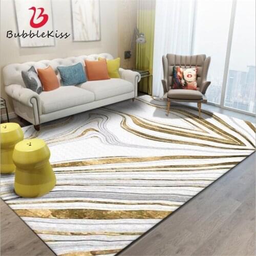 Bubble Kiss Nordic Style Golden Abstract Line Stone Pattern Rugs Crystal Velvet Carpets For Living Room Non-slip Floor Mats