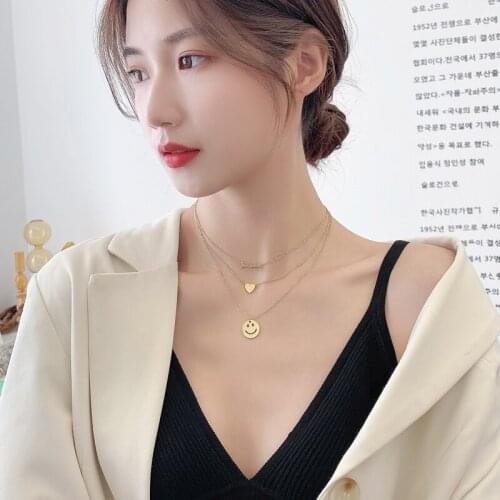 XIYANIKE 316L Stainless Steel Gold Color Smile Heart Necklaces Temperament Joker Necklaces Collier 2021 Female Fashion Jewelry