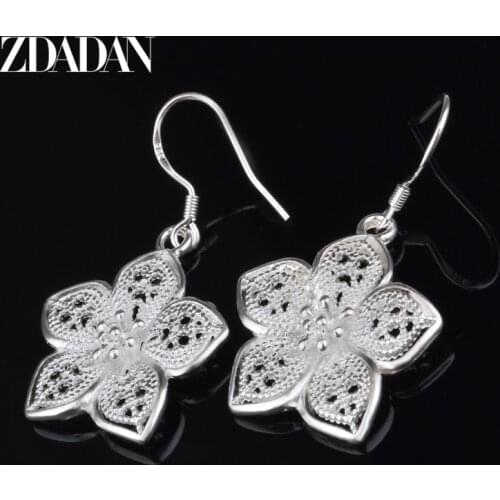 ZDADAN 925 Sterling Silver Hollow Flower Drop Earring For Women Silver Jewelry