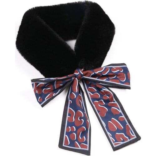 Ladies winter furry scarf leopard ribbon scarves women real rex rabbit fur scarf warm soft muffler