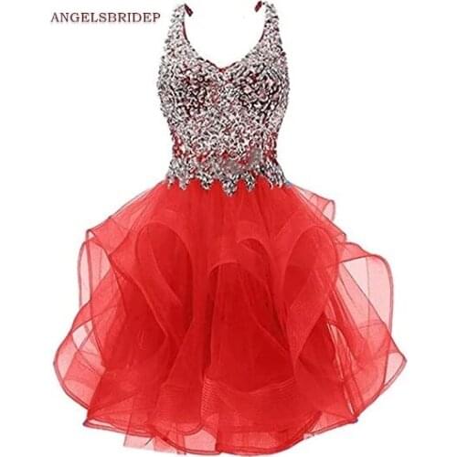 Angelsbridep Sweetheart Homecoming Dress Vestidos De Festa Sexy Spaghetti Straps Crystals Ruffles Graduation Formal Party Gowns
