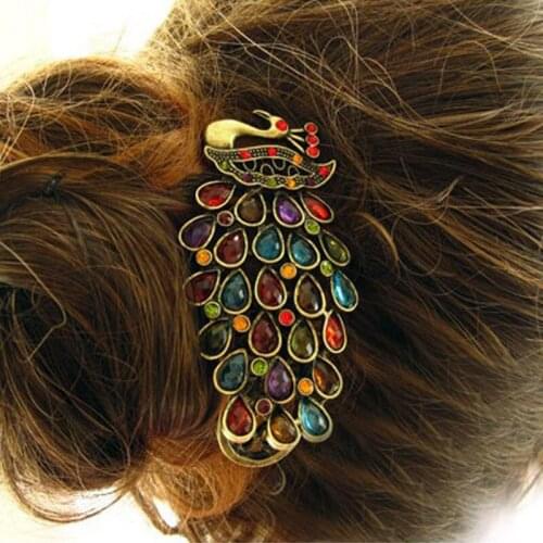 1 PCS Hot Fashion New Vintage Womens Ladies Colorful Rhinestone Peacock Hairpin Barrette Hair Clip Hair Accessories Jewelry
