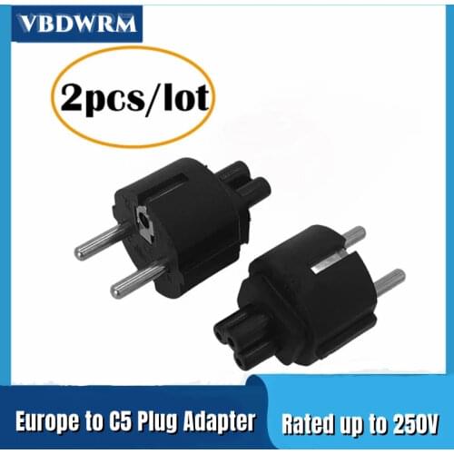 2PCS/lot EU Mains Power Cable plug adapter EU PLug to IEC320 C5 Clover Leaf adapter plug