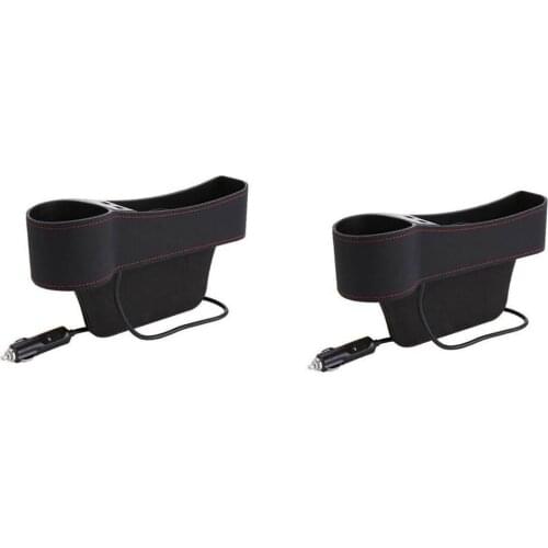 2 Packs Car Seat Gap Catcher Filler Storage Box Pocket Dual USB Holder Black
