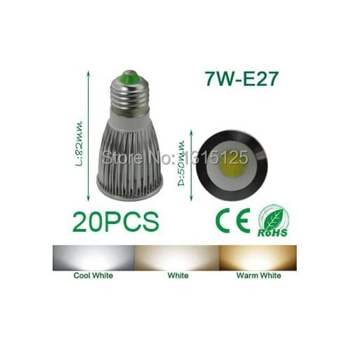 20PCS/lot E27 COB Warm White spotlight , AC85-265V 7W Warm White/Whire LED Bulb Spot light Free Shipping