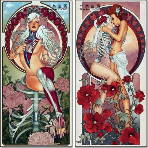 Fantasy Art 5D Diy Diamond Painting Woman Flowers Skeleton Pictures Of Full Rhinestones Cross Stitch Needlework Home Decorative