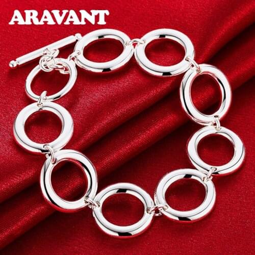 925 Silver Fashion Round Circle Charm Chains Bracelet For Women Luxury Wedding Silver Jewelry