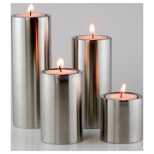 Home hotel decoration Stainless steel cylindrical Candle Holders 4pcs/set free shipping centerpieces for wedding tables
