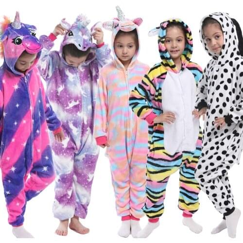 Hooded Childrens Pajamas Baby Girls Unicorn Pajamas Animal Cartoon Zebra Rainbow Kigurumi Pajama Girl Sleepwear for Kids