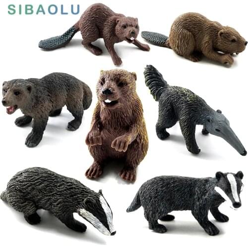Simulation Badger Wolverine Anteater Beaver Bear Animal Model figurine home decor miniature fairy garden decoration accessories