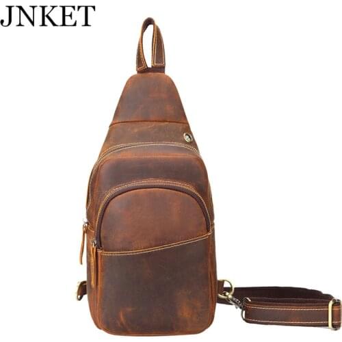 JNKET New Retro Cow Leather Chest Bag Men Shoulder Bag Large Capacity Messenger Bags Multifunctional Sling Bag Crossbody Bags
