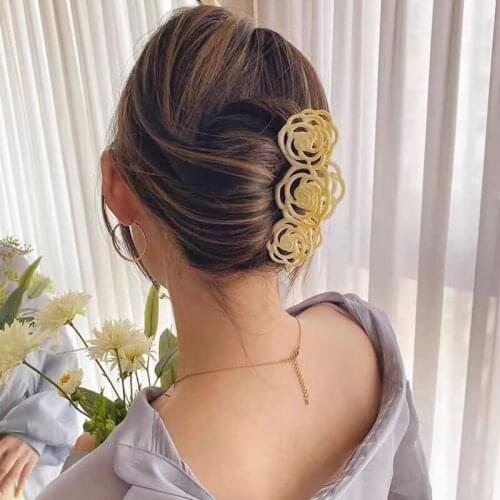 Korea Solid Retro Hollow Rose Flower Hair Claws Clip Acrylic Hairpins Headwear Barrettes Women Hair Accessories Headbands