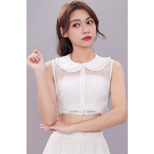 Linbaiway 2021 White Blouses Shirt Fake Collar Vintage Women Detachable False Collar Half Shirt Lapel Collar Tie Ladies Decor