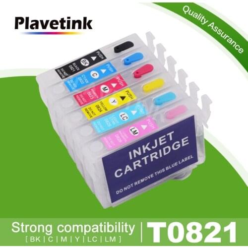 Plavetink 6 Color T0821 Refillable Ink Cartridge For Epson Stylus R270 R390 RX590 TX700W TX800W T50 TX720 TX700 TX800 Printer