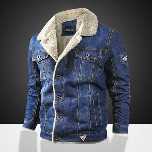 Ymwmhu Fashion Brand Men Denim Jacket Thick Casual Winter Warm Bomber Jacket Fleece Jackets for Men Long Sleeve Coat Clothes
