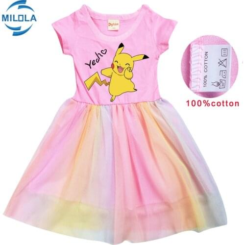 Fashion POKEMON GO Ball Gown Summer Dress Kids Children Color Princess Cartoon Pikachu Lace Girls Toddler Dresses Clothes