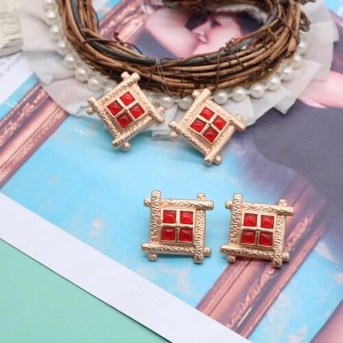 Matte Alloy Trendy Red Geometric Earrings Textured Wedding Party Jewelry