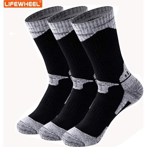 LifeWheel Men 's Cushioned Hiking Walking Running Socks, Outdoor Athletic Cotton Crew Socks