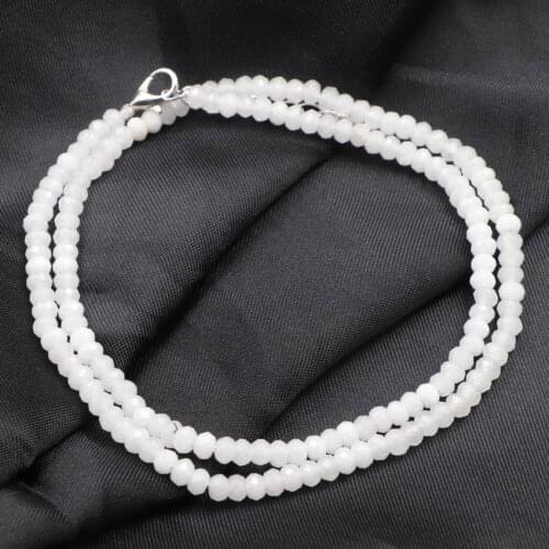 New Natural White Jades Beads Necklace for Women Crystal Stone Chain Statement Choker Necklaces 2x4mm Chains Jewelry 18inch A818