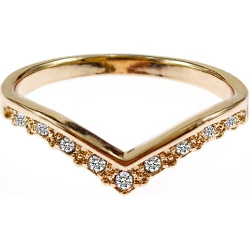 Silver Gold Color V Letter Shape Wedding Rings With AAA CZ Clear Crystal Stone Fashion Lady Engagement Finger Ring for Women