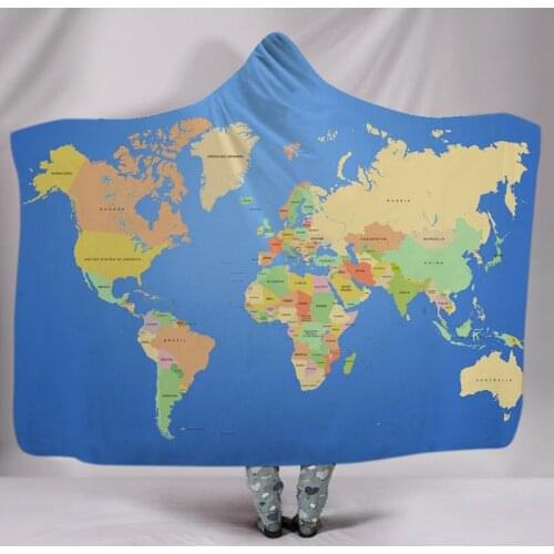 Map Of The World Hooded Blanket Hooded Blanket Thickened Double Layer Cashmere Cape Plush High Definition Digital Printing Woven