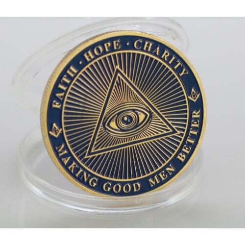 Euro Masonic Association Under A Brotherhood Of Man The Fatherhood Of God Gold Plated Token Challenge Commemorative Coin