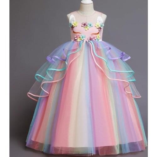 Girl Dresses Princess Children Party Dress Wedding Gown Kids Dresses for Girls Birthday Party Dress Colorful mesh cake puff dres