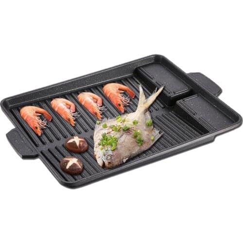 Portable Korean BBQ Grill Pan Non-stick Smokeless Stovetop Plate Barbecue Tray for Home Beach Picnic Camping Party Grilling