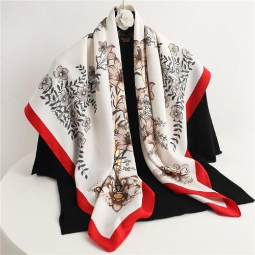 Twill Pupural Women Square Scarf Print Floral Hair Neck Tie Band Bag Headscarves Kerchief Hijab Soft Beach Shawl Wrap 2021