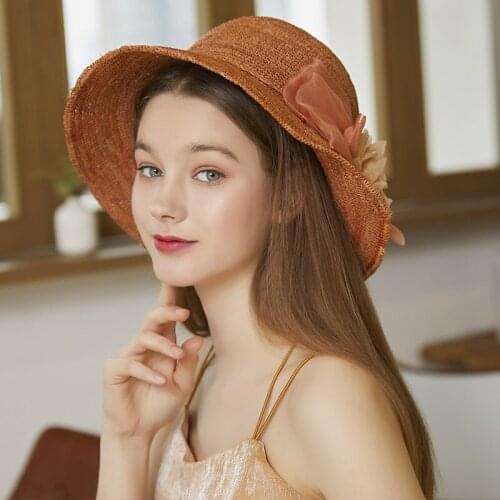 Raffia Hat Female Sun Protection Sunscreen Summer Flower Cap Women Anti-ultraviolet Shopping Trip Breathable Sunshade Caps H6579