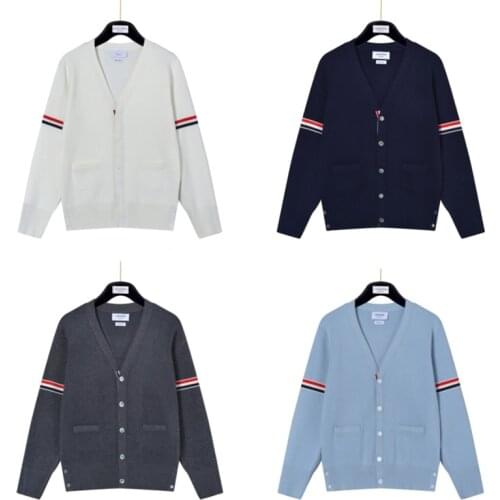 V-neck neck Color webbing Autumn Winter Men and women sweaters Casual Couples coat 50% wool + 50% cotton Keep warm All-match