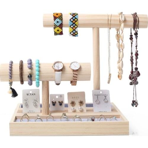 Watch Display Stand Solid Wood Ring Bracelet Jewelry Rack Hanging Necklace Hair Ring Head Rope Storage Earrings Jewelry Display