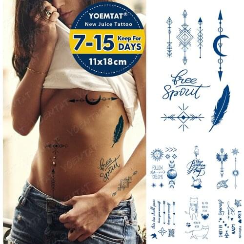 Juice Waterproof Lasting Tattoo Sticker Arrow Feather English Flash Full Tattoos Female Waist Ink Body Art Fake Tatto Female Men
