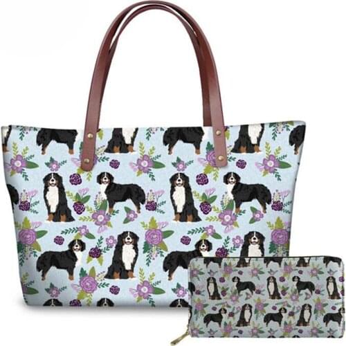 NOISYDESIGNS Bernese Mountain Dog Pet Printed Womens Handbags Casual Long Purse Female Shoulder Bag Top-handle Bags for Ladies