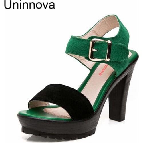 Womens Open Toes High Heel Simple Platform Microfiber Leather Ankle Wrap Shoes Extra Large Size 33-43 Uninnova WSA034