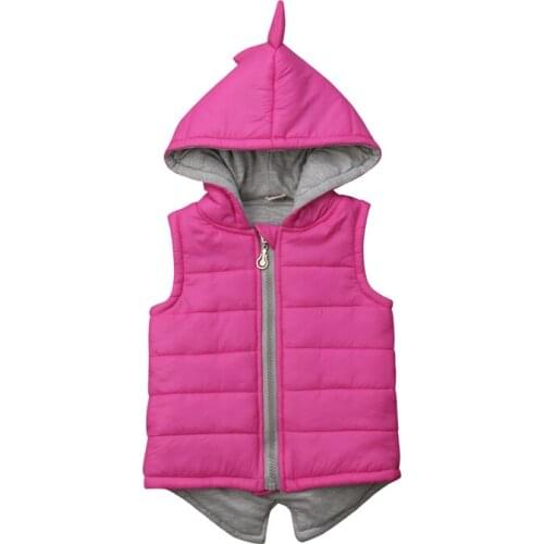 Winter Infant Kids Baby Girls Dinosaur Vest Zip Hooded Jacket Coat Tops Outerwear Pink Black Yellow Blue Kids Coat Hoodies 6M-5T