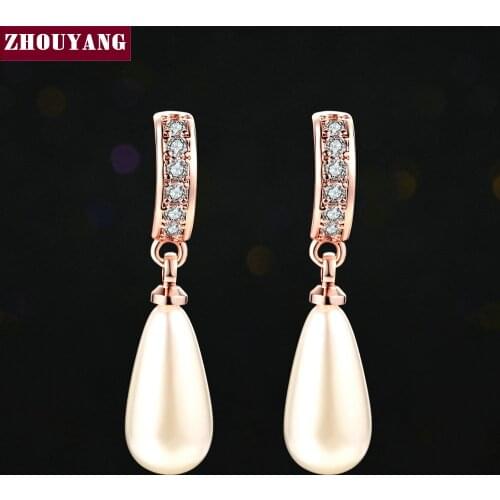 ZYE446 Water Drop Imitation Pearl Rose Gold Color Fashion Drop Earring Austrian Crystal