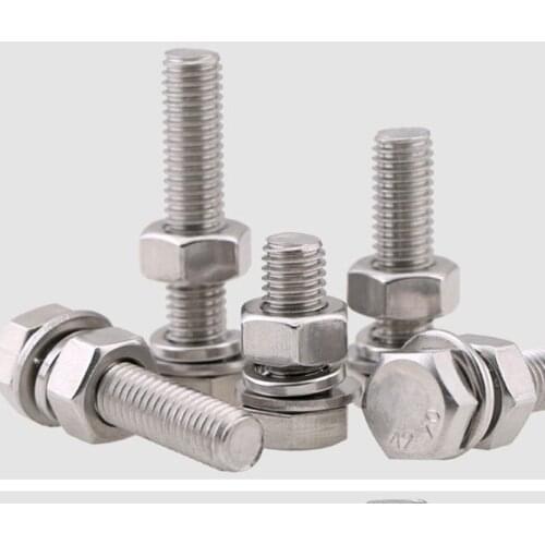 1pcs M10 304 stainless steel Hexagon Bolt screw nut set Extended screws Flat pads spring pad 16mm-70mm Length