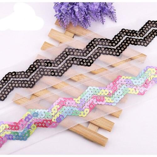 1 yard 3.3 cm mesh sequin bead embroidery lace wavy color sequins national costume lace DIY party wedding arrangement lace