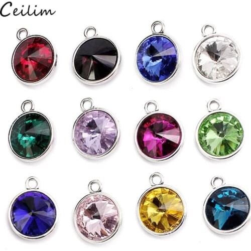 10pcs/lot Mixed Silver Plated Birthstone Crystal Charms fit Expandable Bangle Bracelet Charms for Handmade DIY Jewelry Making