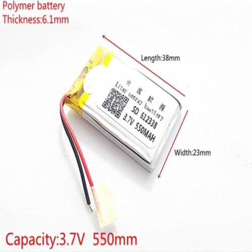 3.7V lithium polymer battery 062338 612338 550mAh MP3 MP4 GPS Bluetooth 6.1*23*38mm lithium battery small stereo bluetooth GPS