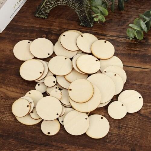 50pcs NEW Home Decoration Laser Cut Slice Round Shape Wood DIY Craft Hanging Pendant Wood Piece Wooden Ornament