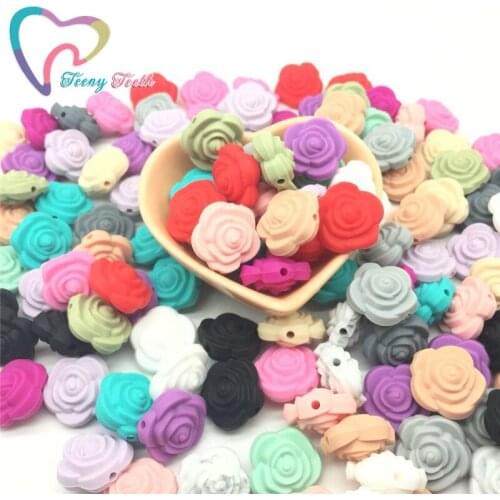 Teeny Teeth 60 PCS Silicone Flower Beads,Mini Silicone Flower Beads, 21 MM Silicone Flowers,Silicone Rose Beads, Sensory Beads