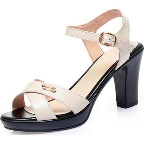 Promotion 2020 New Summer Open Shoes Fashion Elegant Genuine Leather Sandals Summer Womens Sandals Non-slip High Heeled Sandals